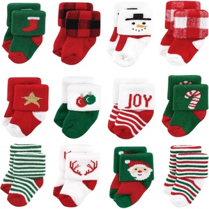 image:imageHudson Baby Basics Unisex Baby Cozy Terry Baby Sock 12PackFestive Santa