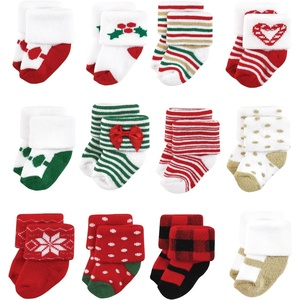 image:imageHudson Baby Basics Unisex Baby Cozy Terry Baby Sock 12PackHoliday Cheer