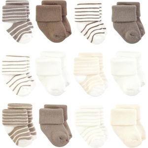 image:imageHudson Baby Basics Unisex Baby Cozy Terry Baby Sock 12PackNatural Stripes