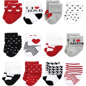 image:imageHudson Baby Basics Unisex Baby Cozy Terry Baby Sock 12PackRuby  Jet Hearts