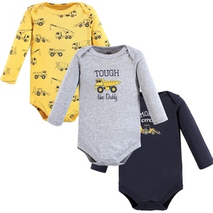 image:imageHudson Baby Basics Infant Boys Essential Long Sleeve Bodysuits 3PackConstruction Crew