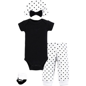 image:imageHudson Baby Unisex Thermal Layette Set 4pcBlack White Dots Short Sleeve