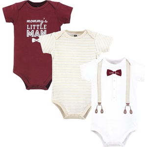 image:imageHudson Baby Infant Boy Cotton Bodysuits Burgundy Beige Suspender 03 Months