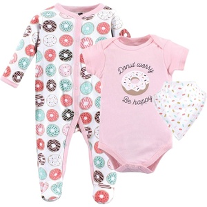 image:imageHudson Baby Unisex Cotton Sleep and Play Bodysuit and Bandana Bib SetDonut Worry