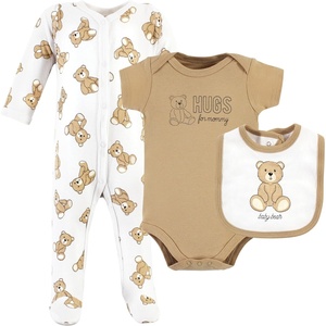 image:imageHudson Baby Unisex Cotton Sleep and Play Bodysuit and Bandana Bib SetTeddy Bears
