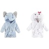 image:imageHudson Baby Boy Plush Animal Face Bathrobe 2Pack Blue Elephant BunnyBlue Elephant Bunny