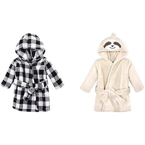 image:imageHudson Baby Boy Plush Animal Face Bathrobe 2Pack Blue Elephant BunnyBlack Plaid Sloth