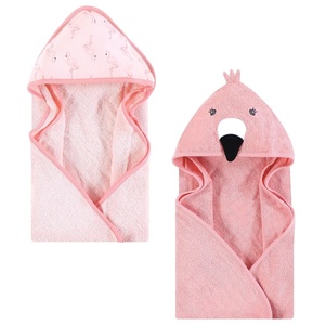 image:imageHudson Baby Unisex Baby Cotton Animal Face Hooded Towel Brown Bear 2Pack One SizePink Flamingo