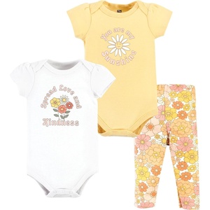 image:imageHudson Baby Unisex Baby Cotton Bodysuit and Pant Set Sage Floral Wreath 36 MonthsPeace Love Flowers Short Sleeve