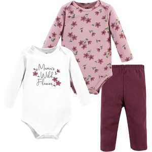 image:imageHudson Baby Unisex Baby Cotton Bodysuit and Pant Set Sage Floral Wreath 36 MonthsPlum Wildflower Long Sleeve