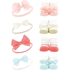image:imageHudson Baby Unisex Baby Headband and Socks SetCoral Gold 8piece