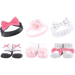 image:imageHudson Baby Unisex Baby Headband and Socks SetPink Charcoal