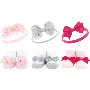 image:imageHudson Baby Unisex Baby Headband and Socks SetPink Gray Flower