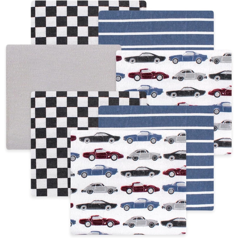 image:imageLittle Treasure Hudson Baby Cotton Poly Flannel Receiving Blankets Multipack Green Forest Animals 30x30 inchesBlue Vintage Cars
