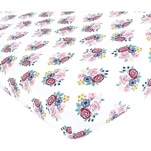 image:imageHudson Baby Unisex Baby Cotton Fitted Crib Sheet Forest One SizeBlush Navy Floral