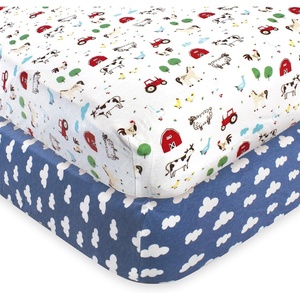 image:imageHudson Baby Unisex Baby Cotton Fitted Crib Sheet Forest One SizeBoy Farm Animals