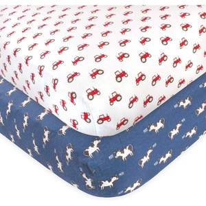 image:imageHudson Baby Unisex Baby Cotton Fitted Crib Sheet Forest One SizeTractor and Cow