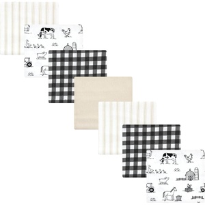 image:imageLittle Treasure Hudson Baby Cotton Poly Flannel Receiving Blankets Multipack Green Forest Animals 30x30 inchesBlack Neutral Farm
