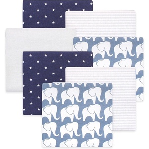 image:imageLittle Treasure Hudson Baby Cotton Poly Flannel Receiving Blankets Multipack Green Forest Animals 30x30 inchesBlue Elephant