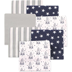 image:imageLittle Treasure Hudson Baby Cotton Poly Flannel Receiving Blankets Multipack Green Forest Animals 30x30 inchesBlue Rocket Ship