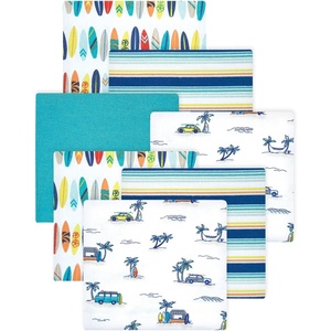 image:imageLittle Treasure Hudson Baby Cotton Poly Flannel Receiving Blankets Multipack Green Forest Animals 30x30 inchesBlue Surfer Dude