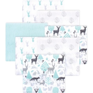 image:imageLittle Treasure Hudson Baby Cotton Poly Flannel Receiving Blankets Multipack Green Forest Animals 30x30 inchesBlue Woodland Neutral