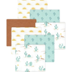 image:imageLittle Treasure Hudson Baby Cotton Poly Flannel Receiving Blankets Multipack Green Forest Animals 30x30 inchesBrown Desert Cactus
