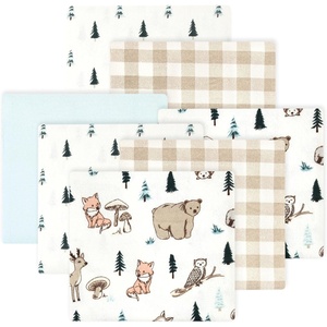 image:imageLittle Treasure Hudson Baby Cotton Poly Flannel Receiving Blankets Multipack Green Forest Animals 30x30 inchesBrown Woodland Pals