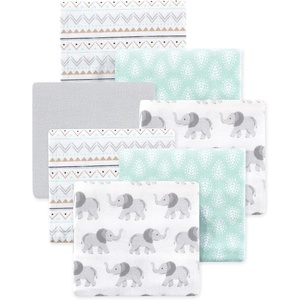 image:imageLittle Treasure Hudson Baby Cotton Poly Flannel Receiving Blankets Multipack Green Forest Animals 30x30 inchesGrey Elephant