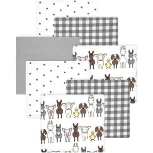 image:imageLittle Treasure Hudson Baby Cotton Poly Flannel Receiving Blankets Multipack Green Forest Animals 30x30 inchesGrey Farm Friends