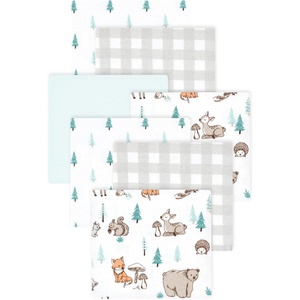 image:imageLittle Treasure Hudson Baby Cotton Poly Flannel Receiving Blankets Multipack Green Forest Animals 30x30 inchesGrey Neutral Woodland Pals