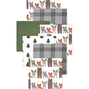 image:imageLittle Treasure Hudson Baby Cotton Poly Flannel Receiving Blankets Multipack Green Forest Animals 30x30 inchesGrey Wild Forest