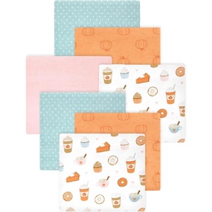 image:imageLittle Treasure Hudson Baby Cotton Poly Flannel Receiving Blankets Multipack Green Forest Animals 30x30 inchesOrange Pumpkin Spice