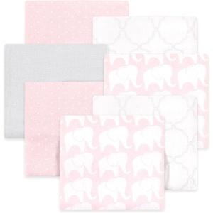 image:imageLittle Treasure Hudson Baby Cotton Poly Flannel Receiving Blankets Multipack Green Forest Animals 30x30 inchesPink Elephant