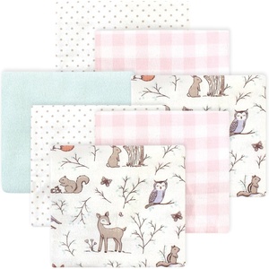 image:imageLittle Treasure Hudson Baby Cotton Poly Flannel Receiving Blankets Multipack Green Forest Animals 30x30 inchesPink Enchanted Forest