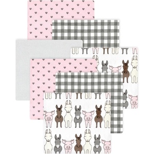 image:imageLittle Treasure Hudson Baby Cotton Poly Flannel Receiving Blankets Multipack Green Forest Animals 30x30 inchesPink Farm Friends