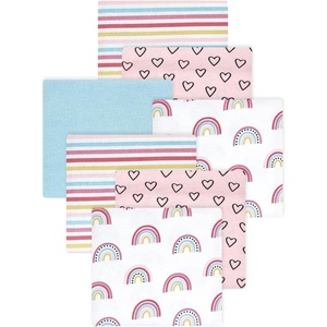 image:imageLittle Treasure Hudson Baby Cotton Poly Flannel Receiving Blankets Multipack Green Forest Animals 30x30 inchesPink Modern Rainbow