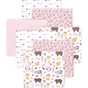 image:imageLittle Treasure Hudson Baby Cotton Poly Flannel Receiving Blankets Multipack Green Forest Animals 30x30 inchesPink Pinecone