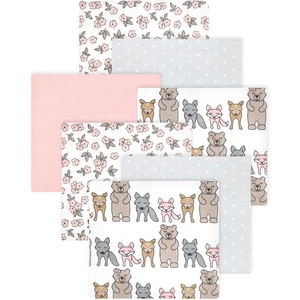 image:imageLittle Treasure Hudson Baby Cotton Poly Flannel Receiving Blankets Multipack Green Forest Animals 30x30 inchesPink Wild Forest