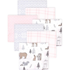 image:imageLittle Treasure Hudson Baby Cotton Poly Flannel Receiving Blankets Multipack Green Forest Animals 30x30 inchesPink Winter Forest