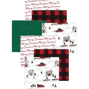 image:imageLittle Treasure Hudson Baby Cotton Poly Flannel Receiving Blankets Multipack Green Forest Animals 30x30 inchesRed Christmas Scene