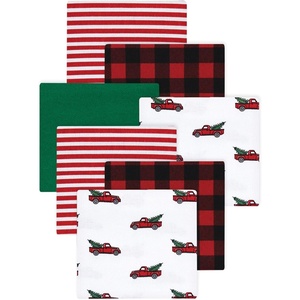 image:imageLittle Treasure Hudson Baby Cotton Poly Flannel Receiving Blankets Multipack Green Forest Animals 30x30 inchesRed Christmas Tree Truck