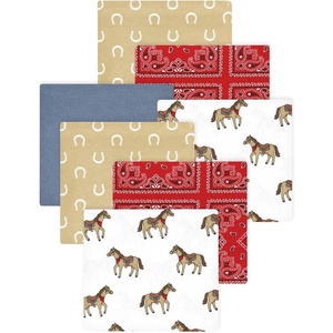 image:imageLittle Treasure Hudson Baby Cotton Poly Flannel Receiving Blankets Multipack Green Forest Animals 30x30 inchesRed Cowboy