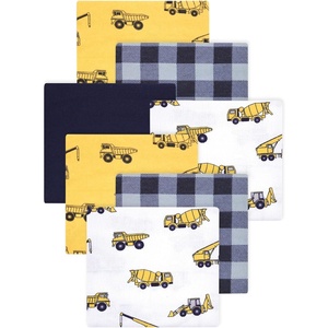 image:imageLittle Treasure Hudson Baby Cotton Poly Flannel Receiving Blankets Multipack Green Forest Animals 30x30 inchesYellow Construction