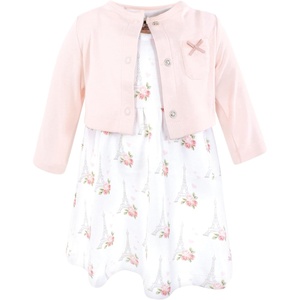 image:imageHudson Baby Toddler and Girls Cotton Dress and Cardigan SetBonjour Paris