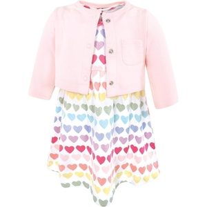 image:imageHudson Baby Toddler and Girls Cotton Dress and Cardigan SetCascading Hearts