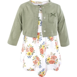 image:imageHudson Baby Toddler and Girls Cotton Dress and Cardigan SetGolden Bouquet