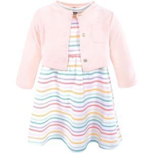image:imageHudson Baby Toddler and Girls Cotton Dress and Cardigan SetHappy Stripe