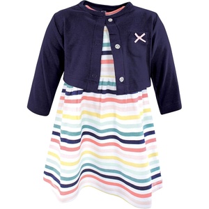 image:imageHudson Baby Toddler and Girls Cotton Dress and Cardigan SetSunset Stripe