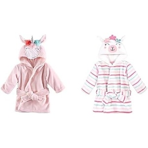 image:imageHudson Baby Girl Plush Animal Face Bathrobe 2Pack Penguin Boho FoxBlue Whimsical Unicorn Flower Llama